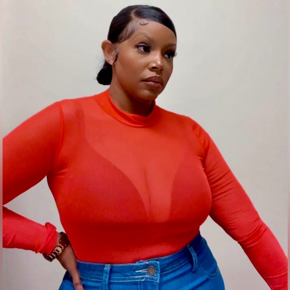 PrettyLittleThing Orange Sheer Bodysuit — Size 6 & 8, NWT - Picture 2 of 5